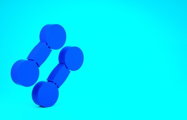 Blue Dumbbell icon isolated on blue background. Muscle lifting icon, fitness barbell, gym, sports equipment, exercise bumbbell. Minimalism concept. 3d illustration 3D render.