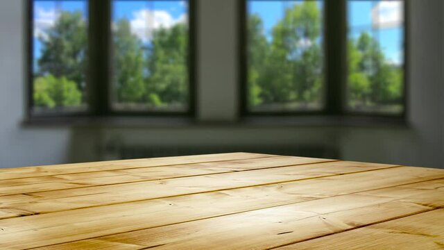 Desk of free space and blurred window space 
