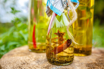 Different sorts of cooking oil, close-up