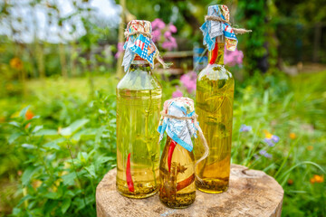 Different sorts of cooking oil, close-up