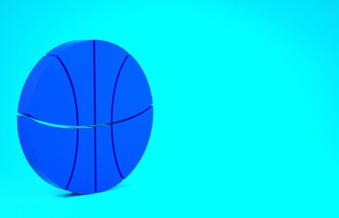 Blue Basketball ball icon isolated on blue background. Sport symbol. Minimalism concept. 3d illustration 3D render.