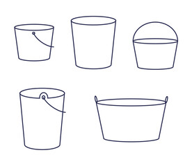 Collection of various buckets on a white background. An object. Vector illustration.