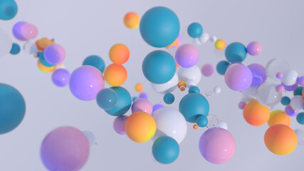 Fototapeta na wymiar Minimal simple and beautiful color abstract background. Multicolor 3d spheres or balls floating on white background. Wallpaper or template. Low depth of field