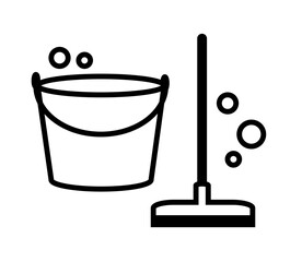 Bucket and mop on a white background. Cleaning. Vector illustration.