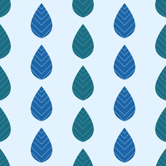 Decorative blue and green leaves on light blue background. Seamless floral pattern. Suitable for textile, packaging.