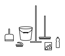 Cleaning equipment on a white background. Collection. Vector illustration.