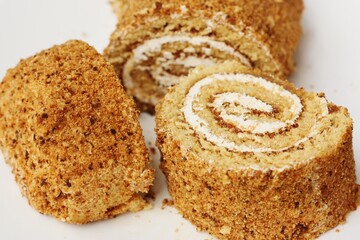 Fresh Napoleon cake in a white plate