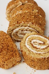 Fresh Napoleon cake in a white plate