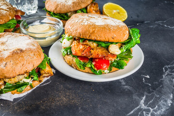 Various seafood and fish burgers assortment