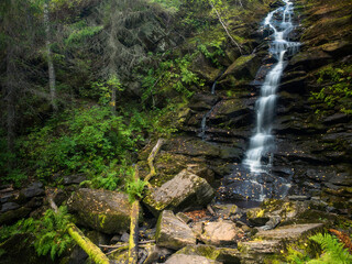 Waterfall White Bridges. Summer landscape. Wild nature