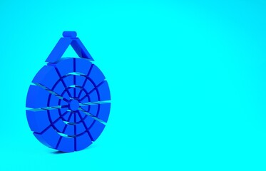 Blue Classic dart board and arrow icon isolated on blue background. Dartboard sign. Game concept. Minimalism concept. 3d illustration 3D render.