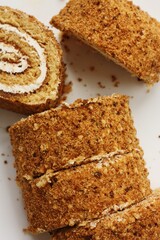 Fresh Napoleon cake in a white plate