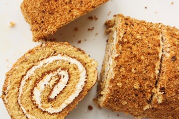 Fresh Napoleon cake in a white plate