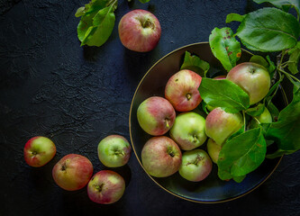 image of new crop apples on an old table