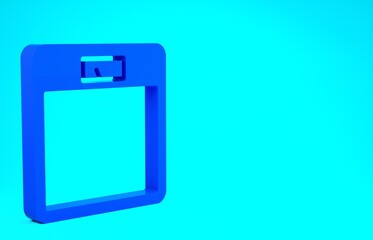 Blue Bathroom scales icon isolated on blue background. Weight measure Equipment. Weight Scale fitness sport concept. Minimalism concept. 3d illustration 3D render.