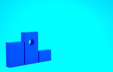 Blue Award over sports winner podium icon isolated on blue background. Minimalism concept. 3d illustration 3D render.