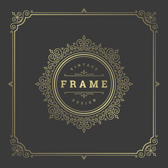 Vintage flourishes ornament swirls lines frame template vector illustration.