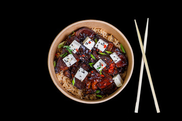 Asian food on black background. Asian food isolated. 