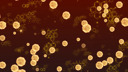 Virus Atom Pandemic Cells 3D Rendering With Chemistry Molecule Structure Scientific Concept For Infographic Background Design.