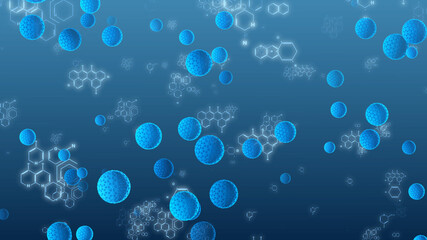 Virus Atom Pandemic Cells 3D Rendering With Chemistry Molecule Structure Scientific Concept For Infographic Background Design.