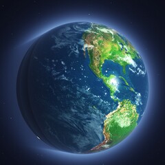 Planet Earth in open space among the stars, globe in the dark, 3D rendering