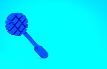 Blue Tennis racket icon isolated on blue background. Sport equipment. Minimalism concept. 3d illustration 3D render.