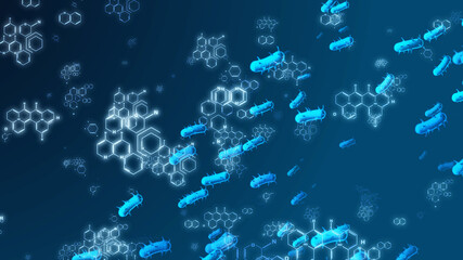 Virus Atom Pandemic Cells 3D Rendering With Chemistry Molecule Structure Scientific Concept For Infographic Background Design.