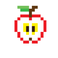 Obraz premium Red apple with a pixel art style. Vector pixel art apple. Apple Dissection.