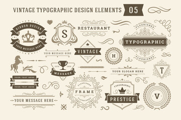 Vintage typographic design elements set vector illustration.