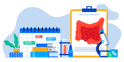Digestive system health. Treat dysbiosis, harmful bacteria, intestine doctor examine. Doctor appointment. Online consultation. Diagnosis of the bowel. Inflammation, colitis, dysbacteriosis.