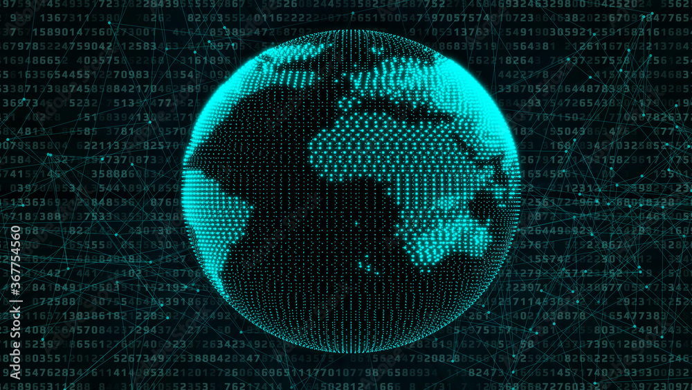 Poster digital data number world map scientific technology telecommunication network illustration backgroun