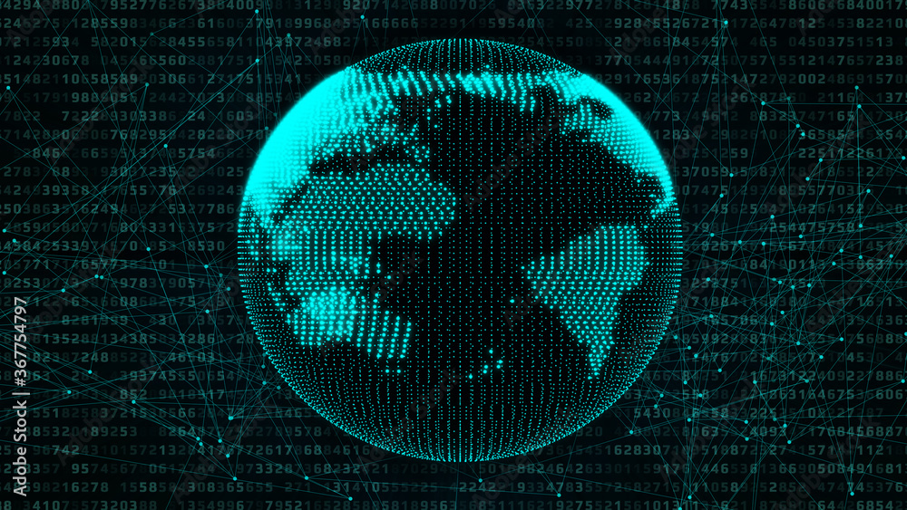 Poster Digital Data Number World Map Scientific Technology Telecommunication Network Illustration Background.