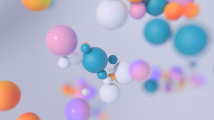 Minimal simple and beautiful color abstract background. Multicolor 3d spheres or balls floating on white background. Wallpaper or template. Low depth of field
