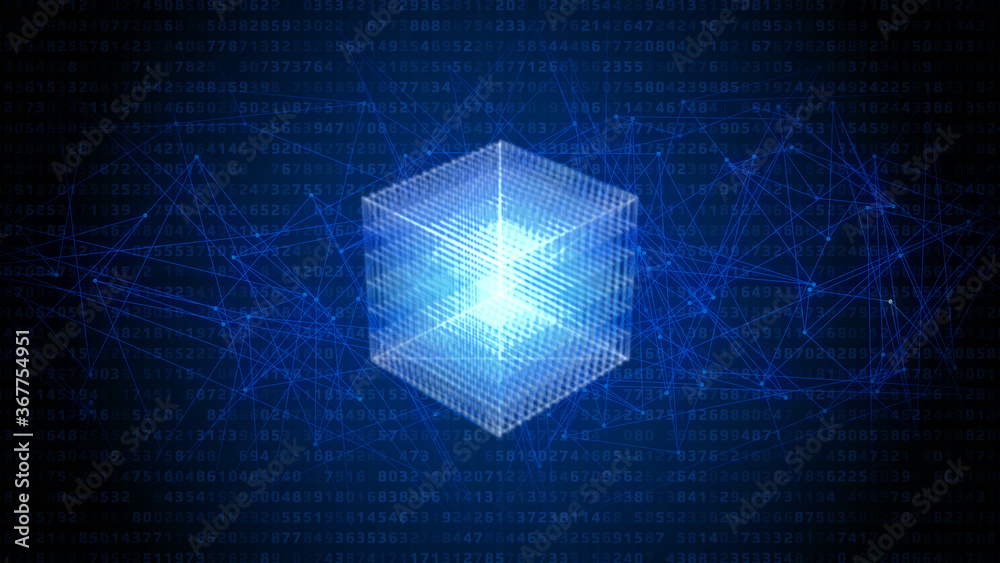 Poster Cubic Glow Structure Element Technology Digital Big Data Number Calculation Concept Illustration Background.