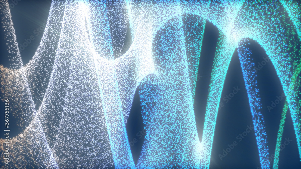 Poster futuristic sci fi digital wave dot particle illustration background. beautiful landscape floating de