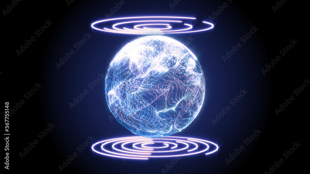Aufkleber Plasma Sphere Spin Digital Number Technology Illustration Background. 3D Rendering Graphic Earth Binary Encoding Statistics Big Data Analysis Concept Display