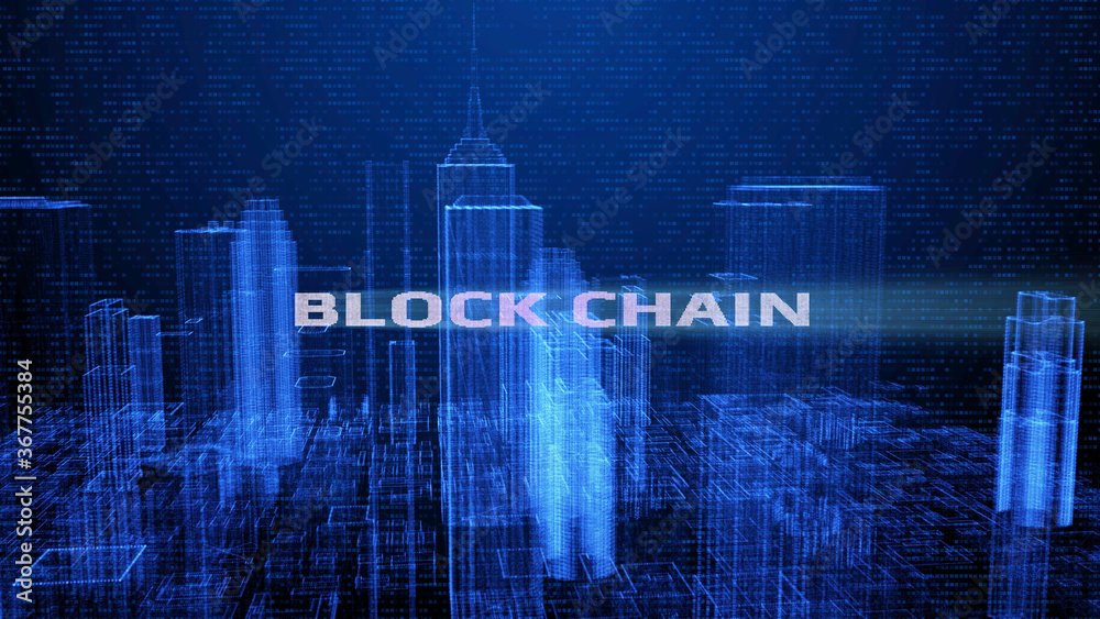 Poster HUD Futuristic Big Data Digital City Town Element Analysis Illustration. 3D Rendering Blue Wireframe Structure Building Screen Interface Sci fi.