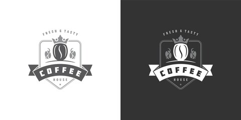 Coffee shop logo template vector illustration with bean silhouette good for cafe badge design and menu decoration