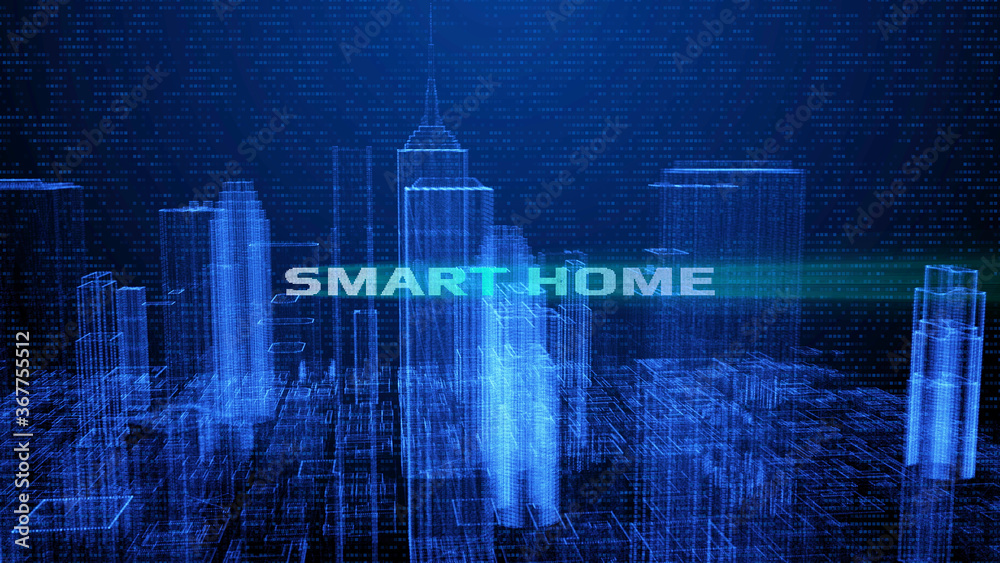 Poster HUD Futuristic Big Data Digital City Town Element Analysis Illustration. 3D Rendering Blue Wireframe Structure Building Screen Interface Sci fi.