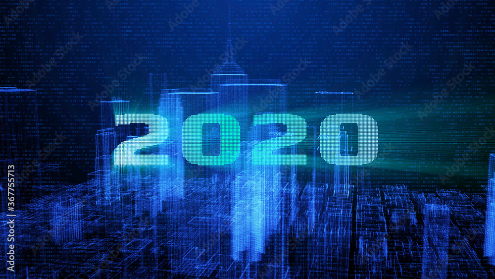Poster HUD Futuristic Big Data Digital City Town Element Analysis Illustration. 3D Rendering Blue Wireframe Structure Building Screen Interface Sci fi.