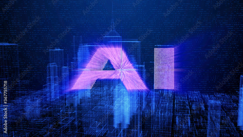 Aufkleber HUD Futuristic Big Data Digital City Town Element Analysis Illustration. 3D Rendering Blue Wireframe Structure Building Screen Interface Sci fi.