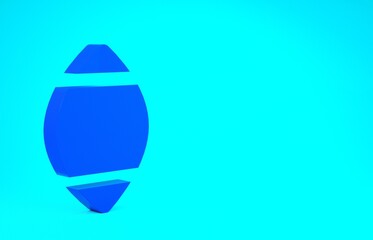 Blue American Football ball icon isolated on blue background. Rugby ball icon. Team sport game symbol. Minimalism concept. 3d illustration 3D render.