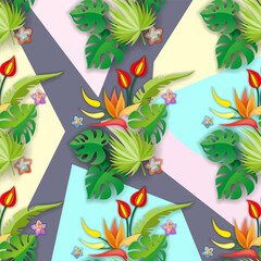 Composition with flowers, leaves and abstract elements. Design for your poster, banner, flyer.