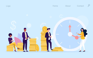 A flat vector illustration of saving time and money. Time management and planning concept.