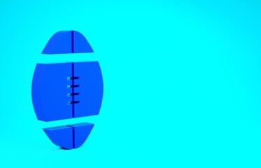 Blue Rugby ball icon isolated on blue background. Minimalism concept. 3d illustration 3D render.