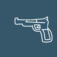 Digital illustration of a white firearm silhouette on a bluish gray minimalist style background