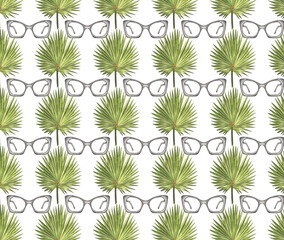 Tropical pattern whith sunglasses and palm sheets.