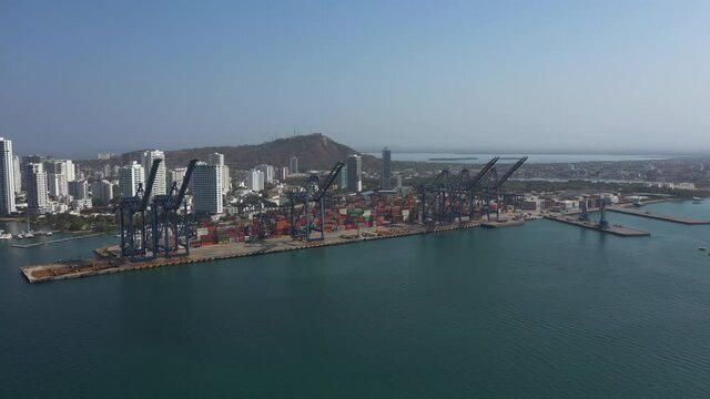 Cargo port in Cartagena Colombia aerial view.