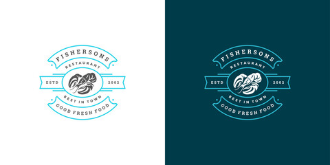Seafood logo or sign vector illustration fish market and restaurant emblem template design lobster silhouette