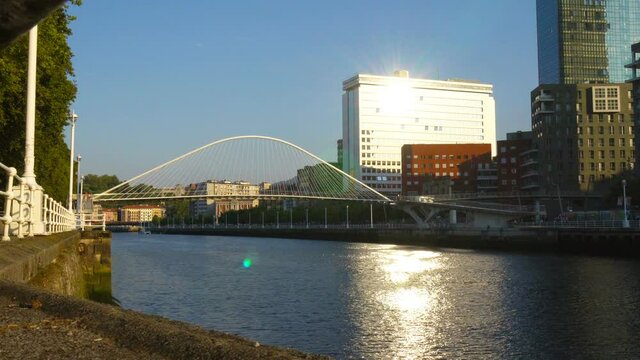Biscay Bridge in Bilbao Bay, Basque Country, Spain, Real Time, 4k
